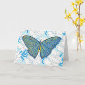  Stijlvlinder en Floral in blauwe kunst Kaart (Gele Bloem)