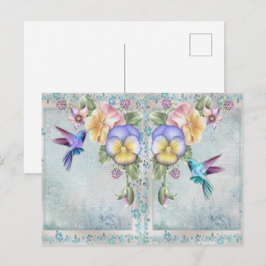 stijlvogels en paarse bloemen briefkaart (Voorkant / Achterkant)
