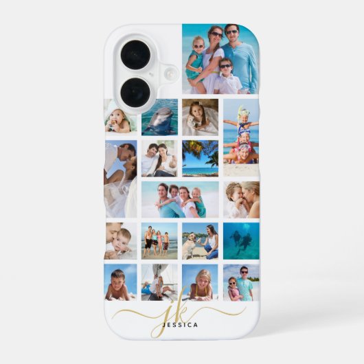 Stijlvol 18 foto collage script monogram naam iPhone 16 hoesje (Achterkant)