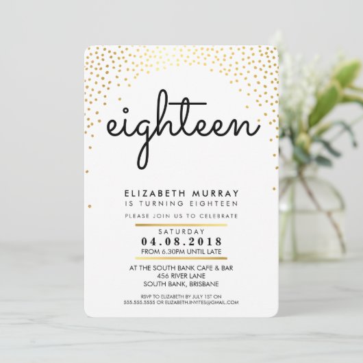 STIJLVOL 18E verjaardagsfeest UITNODIGEN gouden co Kaart (Staand voorkant)