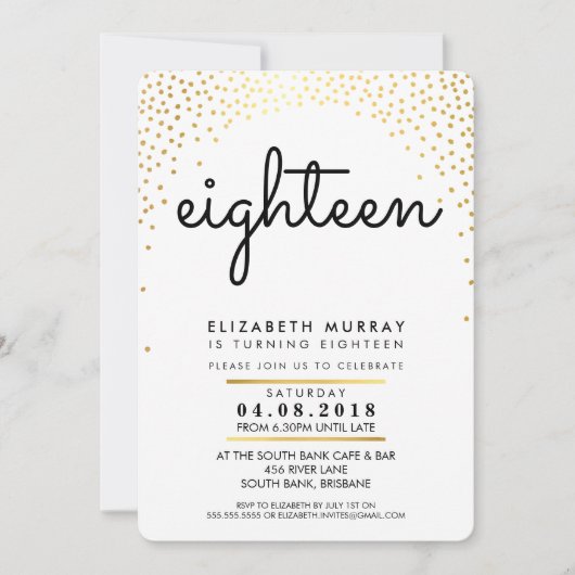 STIJLVOL 18E verjaardagsfeest UITNODIGEN gouden co Kaart (Voorkant)