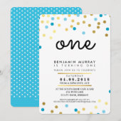 STIJLVOL 1E verjaardagsfeestje UITNODIGEN blauw go Kaart (Voorkant / Achterkant)