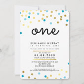 STIJLVOL 1E verjaardagsfeestje UITNODIGEN blauw go Kaart (Voorkant)