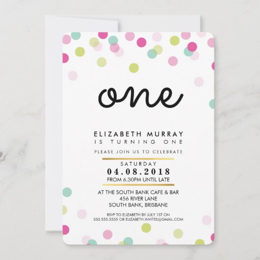 STIJLVOL 1E verjaardagsfeestje UITNODIGEN roze min Kaart (Voorkant)