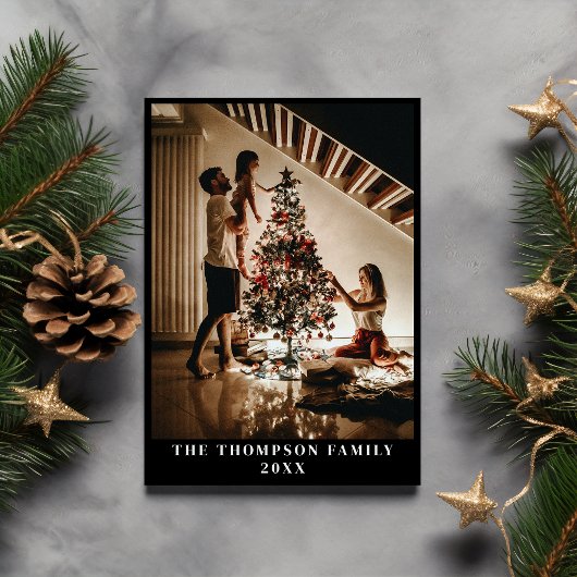 Stijlvol 2023 Family Photo Minimalist Modern Zwart Feestdagenkaart