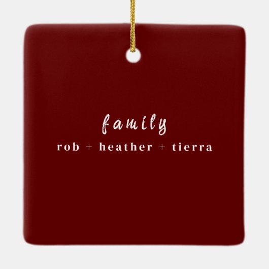 Stijlvol 2024 Family Photo Minimalist Donkerrood Keramisch Ornament (Achterkant)