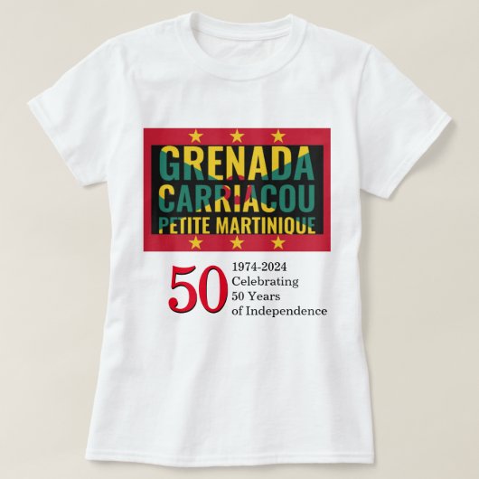 Stijlvol 2024 GRENADA 50e Jubileum Independence T-shirt (Design voorkant)