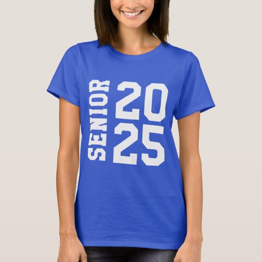 Stijlvol 2025 Senior Bold School Logo Blauw T-shirt (Voorkant)