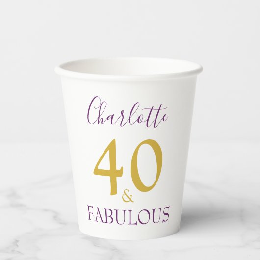Stijlvol 40 en fantastisch 40e verjaardagsfeest papieren bekers (Voorkant)
