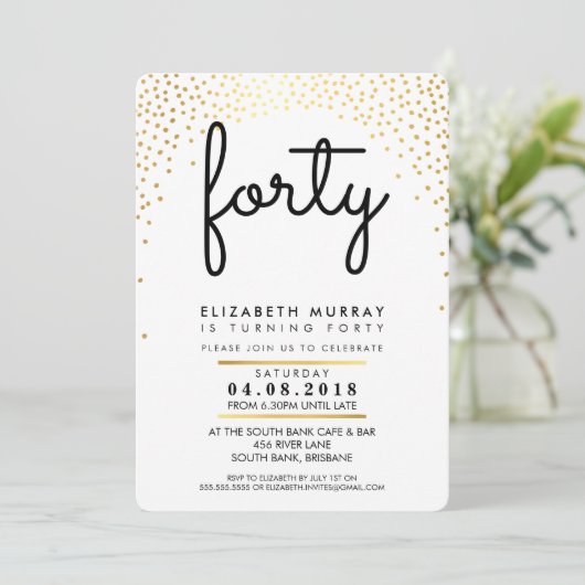 STIJLVOL 40E verjaardagsfeest UITNODIGEN gouden co Kaart (Staand voorkant)