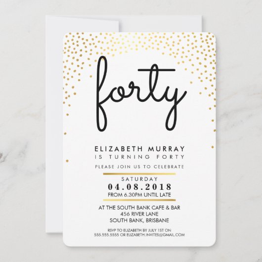 STIJLVOL 40E verjaardagsfeest UITNODIGEN gouden co Kaart (Voorkant)