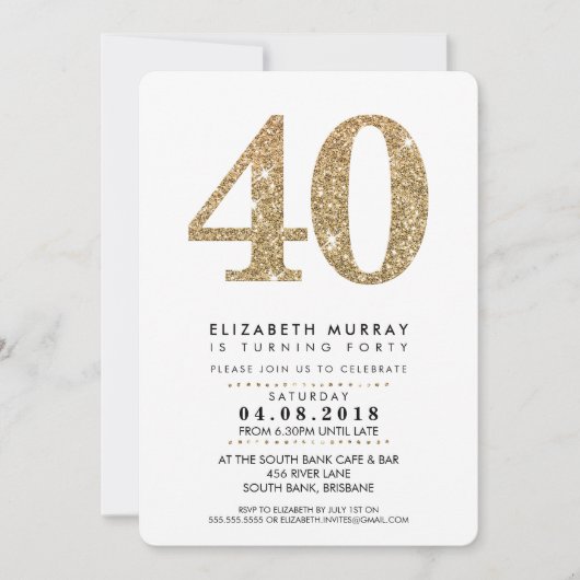 STIJLVOL 40E verjaardagsfeest UITNODIGEN gouden gl Kaart (Voorkant)