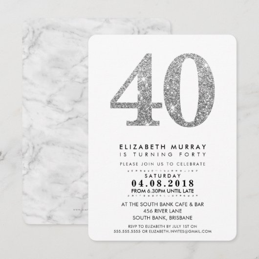 STIJLVOL 40E verjaardagsfeest UITNODIGEN zilveren Kaart (Voorkant / Achterkant)