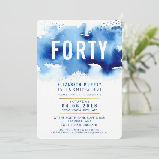 STIJLVOL 40E verjaardagsfeestje UITNODIGEN waterve Kaart (Staand voorkant)
