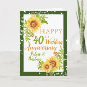Stijlvol 40th Wedding Jubileum Floral Sunflower Kaart (Voorkant)