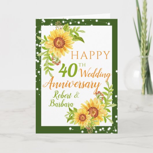 Stijlvol 40th Wedding Jubileum Floral Sunflower Kaart (Voorkant)