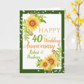 Stijlvol 40th Wedding Jubileum Floral Sunflower Kaart (Gele Bloem)