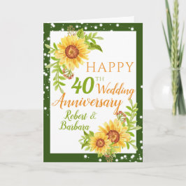 Stijlvol 40th Wedding Jubileum Floral Sunflower Kaart