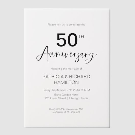 Stijlvol 50e bruiloft Jubileum Vellum Uitnodigingen (Voorkant)