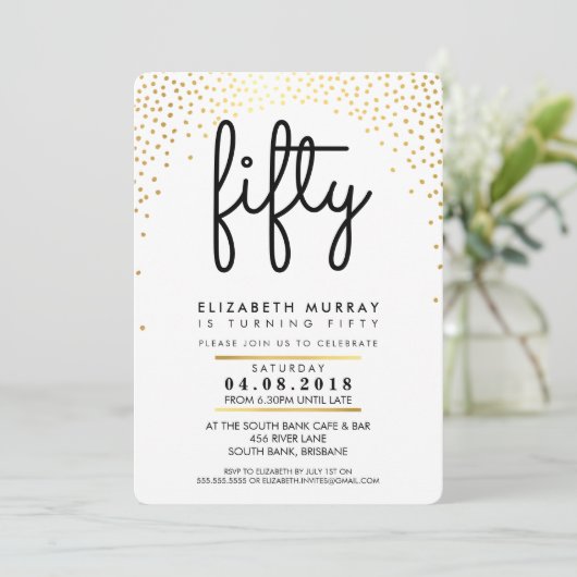 STIJLVOL 50E verjaardagsfeest UITNODIGEN gouden co Kaart (Staand voorkant)