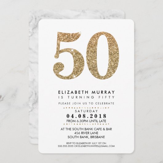 STIJLVOL 50E verjaardagsfeest UITNODIGEN gouden gl Kaart (Voorkant / Achterkant)