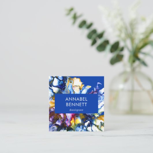 Stijlvol abstract blauw vierkante visitekaartje (Staand voorkant)