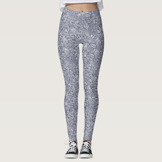 Stijlvol Abstract botanisch patroon blauw/grijs Leggings (Voorkant)