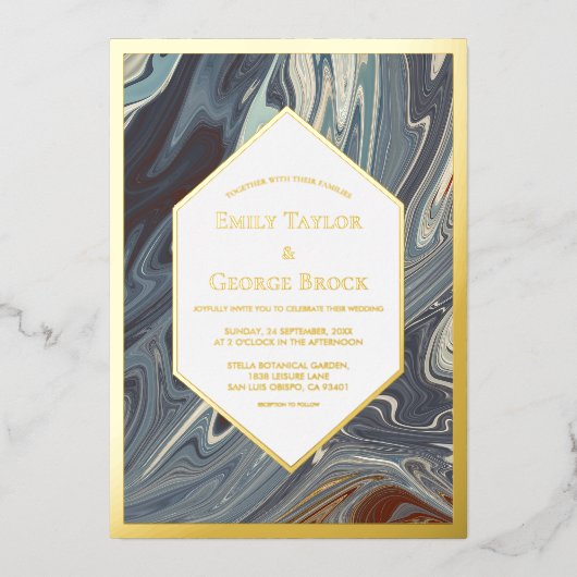 Stijlvol Abstract gekleurd bruin verfweddenschap g Folie Uitnodiging (Voorkant)