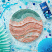 Stijlvol Abstract koraal en Blauwgroen Papieren Bordje (Feest)