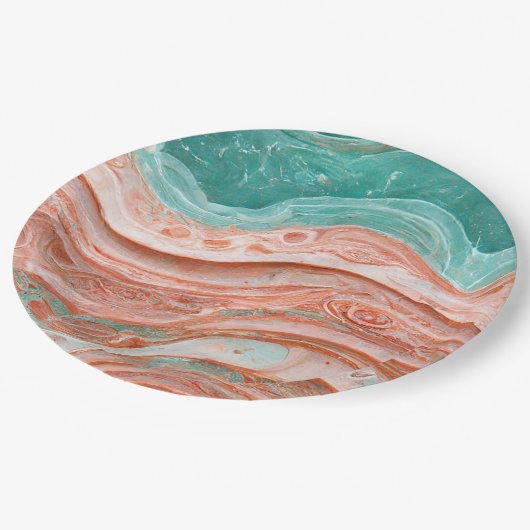 Stijlvol Abstract koraal en Blauwgroen Papieren Bordje (Gekanteld)
