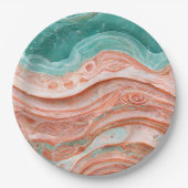 Stijlvol Abstract koraal en Blauwgroen Papieren Bordje (Voorkant)