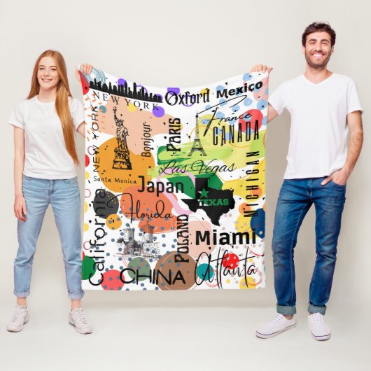 Stijlvol abstract patroon in Parijs kleurrijk Fleece Deken (In situ)