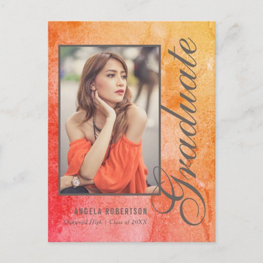 Stijlvol Abstract Waterverf foto Afstuderen Uitnodiging Briefkaart (Voorkant)