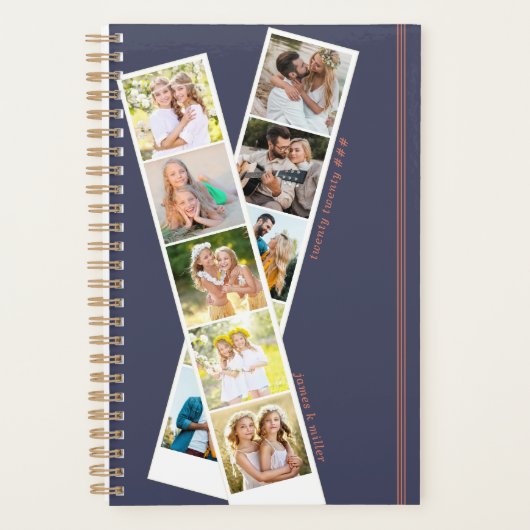 Stijlvol acht foto Strip Blue Rust, op maat gemaak Planner (Voorkant)