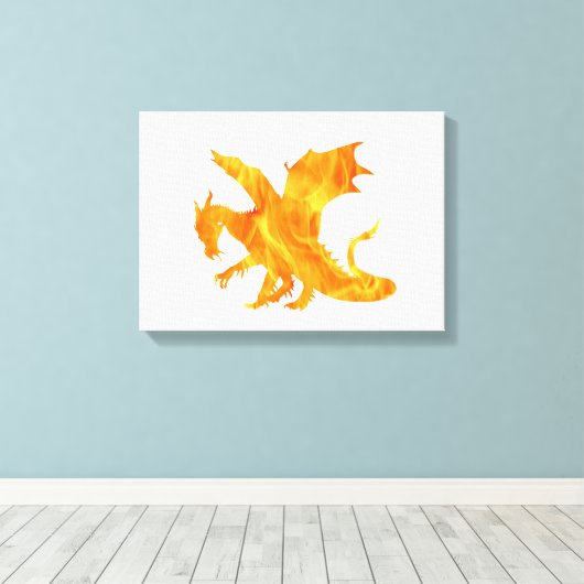 Stijlvol afbeelding van draak in vlam canvas afdruk (Insitu (Houten vloer))