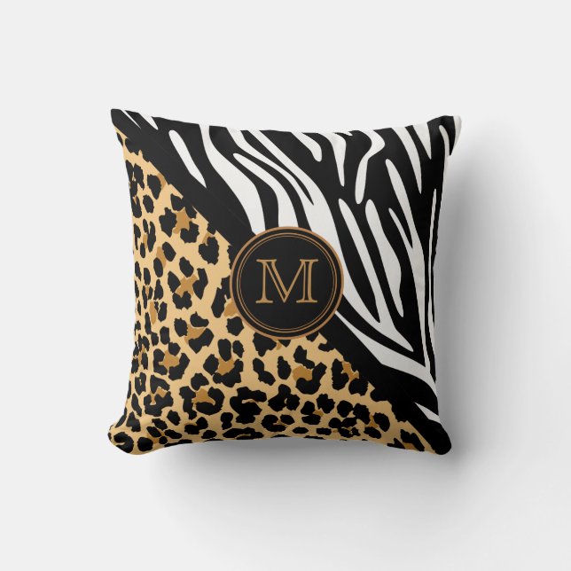 Stijlvol afdrukken en Zebra Print Monogram Kussen (Voorkant)