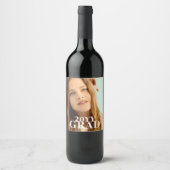 Stijlvol Afstudeerder Fotodatum Afstuderen Eenvoud Wijn Etiket (Voorkant)