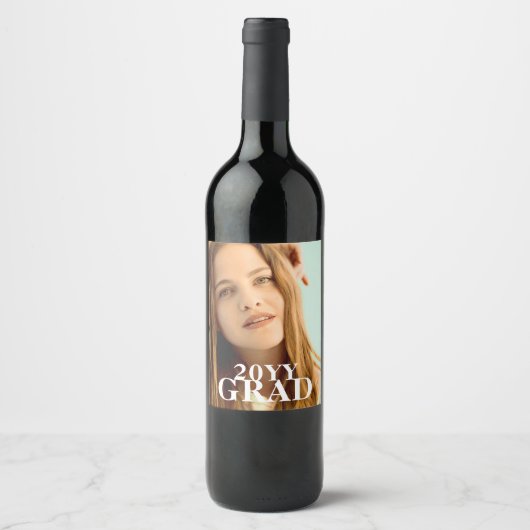 Stijlvol Afstudeerder Fotodatum Afstuderen Eenvoud Wijn Etiket (Voorkant)