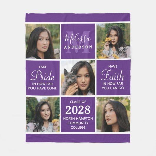 Stijlvol Afstuderen 5 Foto Collage Paars Afstudere Fleece Deken (Voorkant)