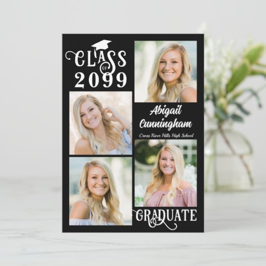 Stijlvol Afstuderen 5 foto's Klasse Jaar Aankondiging (Staand voorkant)