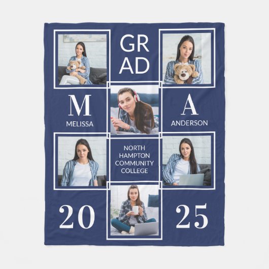 Stijlvol Afstuderen 6 Foto Navy Blue Afstuderen Fleece Deken (Voorkant)