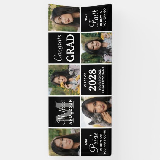 Stijlvol Afstuderen Custom 5 Photo Collage Afstude Spandoek (Verticaal)