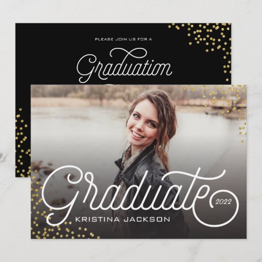 Stijlvol Afstuderen Glitter Confetti Kaart (Voorkant / Achterkant)