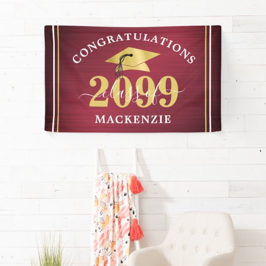 Stijlvol Afstuderen, jaar metallisch maroon Gold Spandoek (Insitu)
