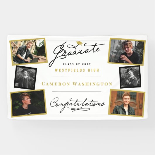 Stijlvol Afstuderen script 6 foto afstudeerfeest Spandoek (Horizontaal)