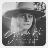 Stijlvol Afstuderen van de Foto van de Manuscript Vierkante Sticker (Voorkant)