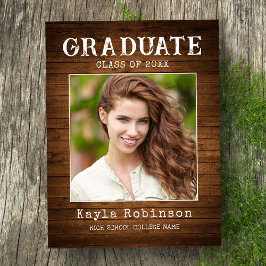 Stijlvol Afstuderen van de Rustic Country Wood Pla Briefkaart