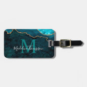 Stijlvol Agate Geode Blauwgroen Groen Monogram Bagagelabel (Voorkant horizontaal)