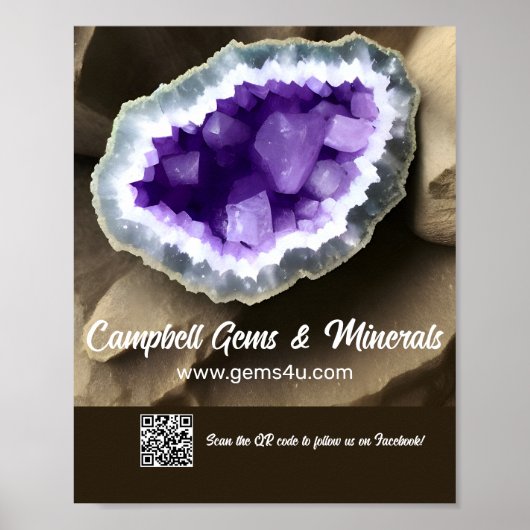 Stijlvol Amethyst Geode Aangepast QR-Bord Poster (Voorkant)