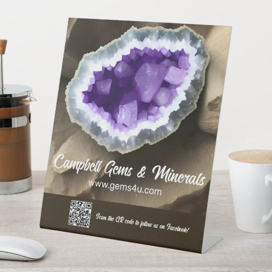 Stijlvol Amethyst Geode Custom QR Reclamebord Met Voetstuk (Insitu)